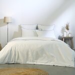 Parure + taies 65x65 percale de coton blanc & denim 240x220
