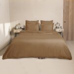 Parure + taies 65x65 satin de coton caramel 240x220