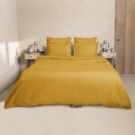 Parure + taies 65x65 satin de coton moutarde 240x220