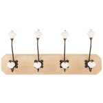 Patre 8 crochets en bois de manguier, mtal et cramique blanche