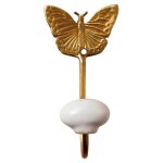 Patre crochet mtal dor et cramique blanche papillon 5x5x10cm