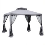Pavillon de jardin double toit moustiquaires amov gris clair