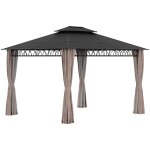 Pavillon de jardin rigide dim. 3, 6l x 3l x 2, 78h m rideaux gris noir