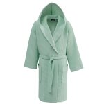 Peignoir mi - long nid d'abeille  capuche menthe l