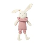 Peluche coton mousseline lapin rose ple 30 cm
