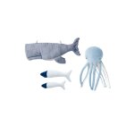 Peluche murale béluga, poulpe et mini poissons bleu clair et blanc Peluche murale béluga, poulpe et mini poissons bleu clair et blanc