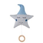 Peluche musicale b�b� en coton tricot� �toile bleu 22x22 cm