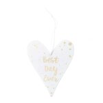 Pendentif c?ur en bois blanc et criture dore