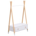 Penderie pour enfant en bois de pin avec tiroir blanc