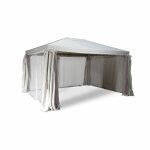 Pergola 300400 cm avec rideaux beiges et moustiquaires