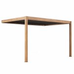 Pergola bioclimatique adossée et motorisée éclairée 3x4m bois Pergola bioclimatique adossée et motorisée éclairée 3x4m bois