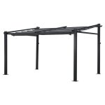 Pergola murale 3x4m en aluminium anthracite avec toile grise