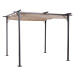 Pergola rétractable polyester beige métal époxy noir Pergola rétractable polyester beige métal époxy noir