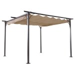 Pergola rétractable polyester beige métal époxy noir Pergola rétractable polyester beige métal époxy noir
