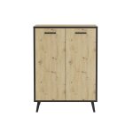 Petit buffet d�cor 2 portes ch�ne et gris fonc� - l68, 5 cm