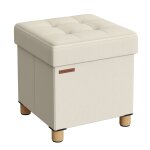 Petit pouf pliable 38 x 38 x 40 cm avec rangement blanc crème Petit pouf pliable 38 x 38 x 40 cm avec rangement blanc crème