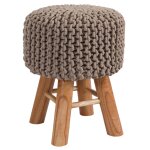 Petit tabouret tricot en coton taupe
