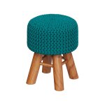 Petit tabouret tricot en coton vert cladon