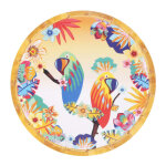Petite assiette en mlamine motif perroquet sur dgrad orange  23 cm