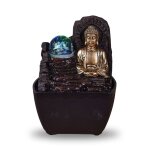 Petite fontaine bouddha himalaya en rsine marron et dor h18cm