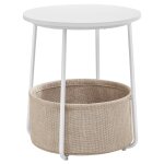 Petite table basse ronde avec panier tissu effet bois bleu poudr