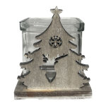 Photophore en bois motif cerf 8. 5 x 8. 5 x 10 cm