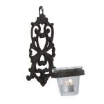 Photophore bougie bougeoir mural fonte verre marron 19x13. 5cm