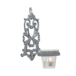 Photophore bougie nol bougeoir mural fonte verre gris 19x13. 5cm