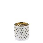 Photophore dcoratif  motif losanges en verre blanc et dor h7
