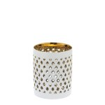 Photophore dcoratif  motif losanges en verre blanc et dor h7
