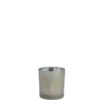 Photophore dcoratif  pied en verre dpoli gris et or ple h7