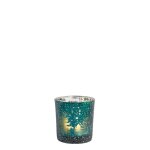 Photophore dcoratif en verre dpoli vert fonc et argent h8