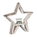 Photophore toile bois marron et blanc h29cm