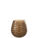 Photophore lignes rond verre marron h18cm