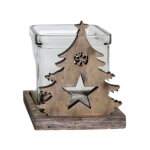 Photophore nol bougeoir sapin toile bois verre marron 10cm