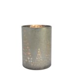 Photophore de nol dcoratif en verre dpoli gris et or ple h24