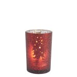 Photophore de nol dcoratif en verre dpoli rouge et argent h18