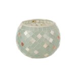 Photophore rond mosaques verre gris / nacre h12cm