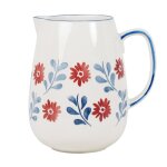 Pichet en céramique blanche motif floral bleu et rouge 2l Pichet en céramique blanche motif floral bleu et rouge 2l