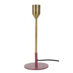 Pied de lampe grand modle en mtal dor, socle rose