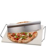 Pierre à pizza céramique avec cadre et couteau à découper Pierre à pizza céramique avec cadre et couteau à découper