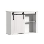 Placard toilette suspendu avec 1 porte de grange effet bois blanc