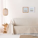 Plaid couvre - lit en coton nid d'abeille beige 230x280 cm