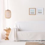 Plaid couvre - lit en coton nid d'abeille cru 140x180 cm