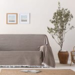 Plaid couvre - lit en coton nid d'abeille taupe 180x280 cm