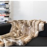Plaid en fausse fourrure brod marron clair