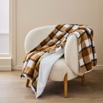 Plaid tartan et sherpa motif cossais camel 125 x 150 cm