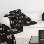 Plaid en velours noir avec tigres brodes
