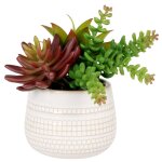 Plante artificielle et pot en grs blanc cass