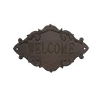 Plaque de porte d'entre dcorative welcome fonte marron 26x16cm